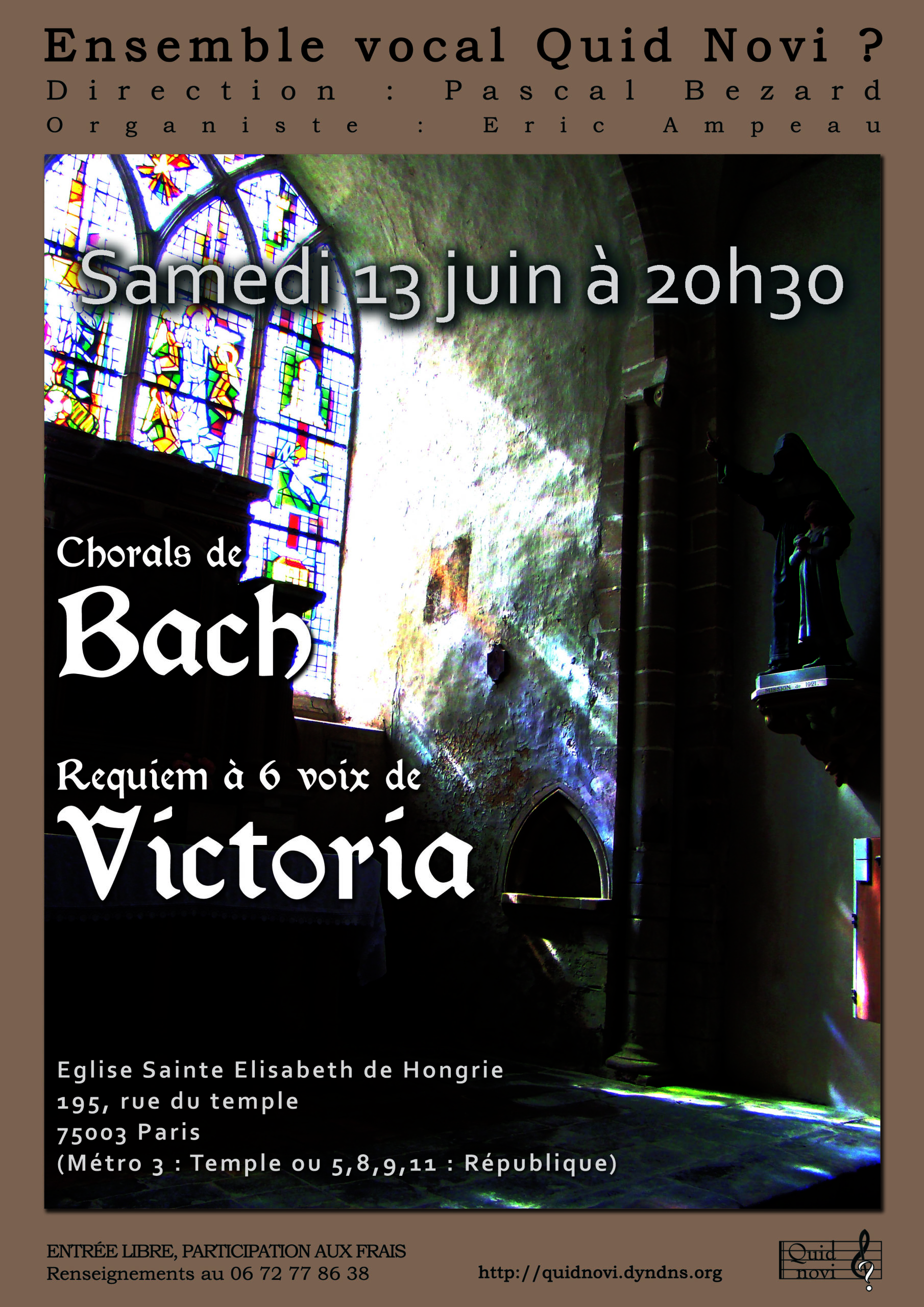 Chorals de Bach et Requiem de Victoria à Ste Elisabeth de Hongrie
